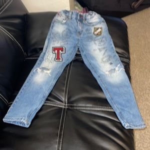 Little Boys Tommy Hilfiger Revolution Slim Distressed Patched Blue Jeans Size 6